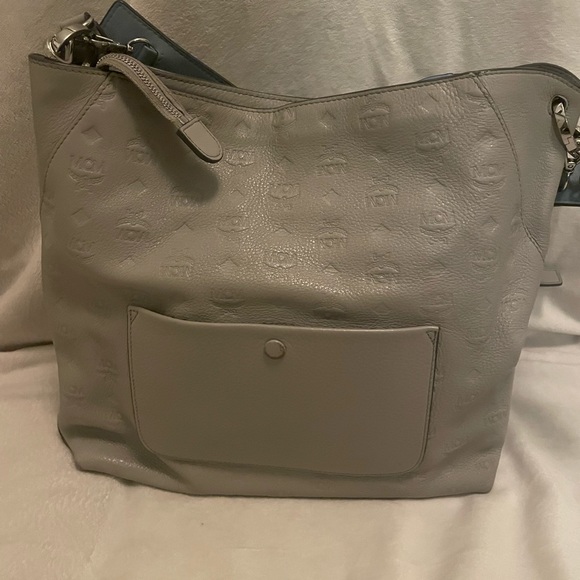 MCM Klara Monogrammed Beige Leather Hobo Shoulder Handbag - Picture 5 of 11